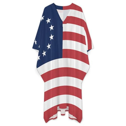 Betsy Ross Flag U.S.A Men's Kaftan Thobe V-Neck Long Gown Loose Robe - size: X-Large