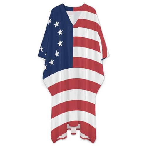 Betsy Ross Flag U.S.A Men's Kaftan Thobe V-Neck Long Gown Loose Robe - size: Medium