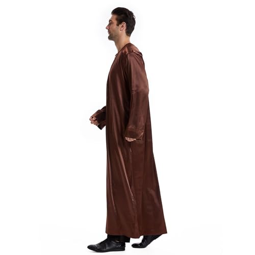 Men's Islamic Arab Kaftans Robe for Eid, Dubai Ramadan Daily Clothes - Muslim Thobe Shirt - color: A Brown, size: 3X-Large