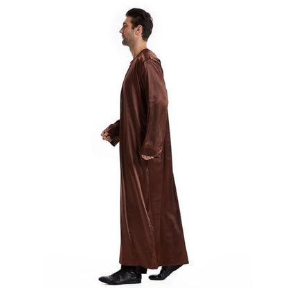 Men's Islamic Arab Kaftans Robe for Eid, Dubai Ramadan Daily Clothes - Muslim Thobe Shirt - color: A Brown, size: 3X-Large