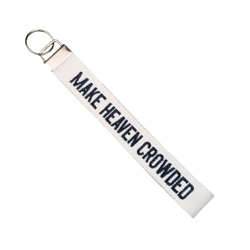 Make Heaven Crowded Embroidered Keychain Christian Key Fob Religious Gifts Cotton Keychain - color: Ivory-gold