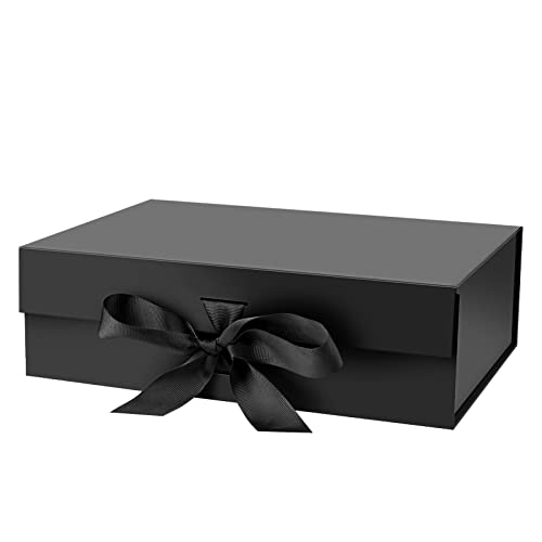 DaiJoob Gift Box with Lid for Presents 10.5x7.5x3.1 Inches with Ribbon and Magnetic Closure(1-Pack) (Black) - color: Black-10.5x7.5x3.1 Inch-1pcs