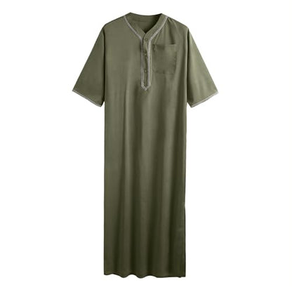 Thobe for Men Muslim Islamic Robe Kaftan Long Sleeve Jubba Arabic Dress Ramadan Eid Traditional Gown A14 - color: Green, size: Small