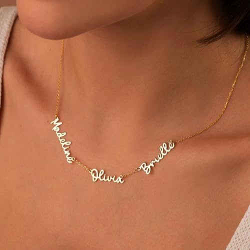 Ajiangwu 18K Gold Plated Name Necklace Personalized,Multiple Custom Name Necklace Family Necklace with Kids Names Customized Choker Necklace for Women - color: 3 Names