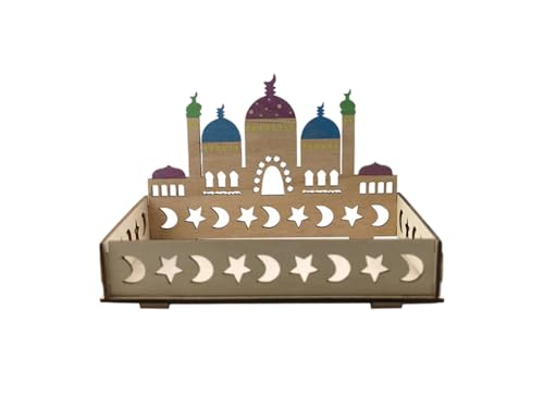 Ramadan Tray,Islamic Muslim Arabic Dessert Snacks Sweets Centerpiece Tray,Wooden Eid Mubarak Dessert Tray,Ramadan Decorations for Home Breakfast Dinner Dessert Pastry Supplies Decorations