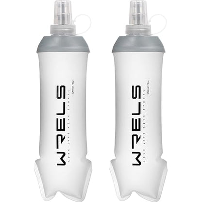 WRELS Running Water Bottle,250ml/350ml/500ml TPU Soft Flask,Collapsible Water Bottles for Hydration Vests and Running Belts Backpack, Soft Water Bottles For Hiking Cycling Climbing - color: White-500ml*2