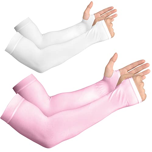 YESLIFE UV Sun Protection Arm Sleeves for Men & Women,UPF 50 Cooling Sports Sleeve - color: Gray + Pink - With Thumb Hole, size: 2 Pairs