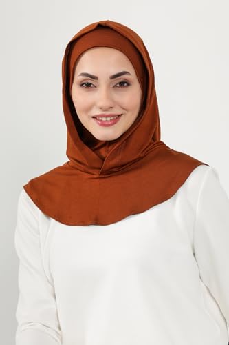 Aisha's Design Full Coverage%95 Cotton Bonnet for Women, Ready-to-Wear Hijab Bonnet Headscarf with Neck Coverage - color: Tile Red