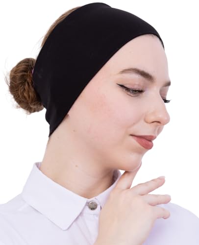 Prien Women Cotton Hijab Cap, Stretchy Head Cover, Pre-Sewn Inner Muslim Scarf Undercap, Non Slip Headband for Daily Wear - color: Black