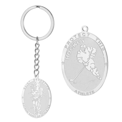 Dreamtimes St. Sebastian Medal Keychain for Men Women Stainless Steel Religious Saint Patron of Athletes Catholic Keychain - style: Hockey-s
