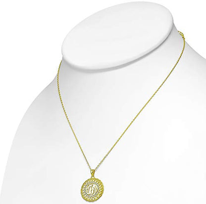 925 Sterling Silver Filigree Muslim Islam God Allah Pendant Necklace, 18" - color: Yellow