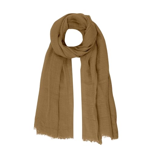 Nydotd Women Summer Cotton Linen Scarf Crinkle Long Beach Shawl Wrap hijab with Fringe - color: Coffee