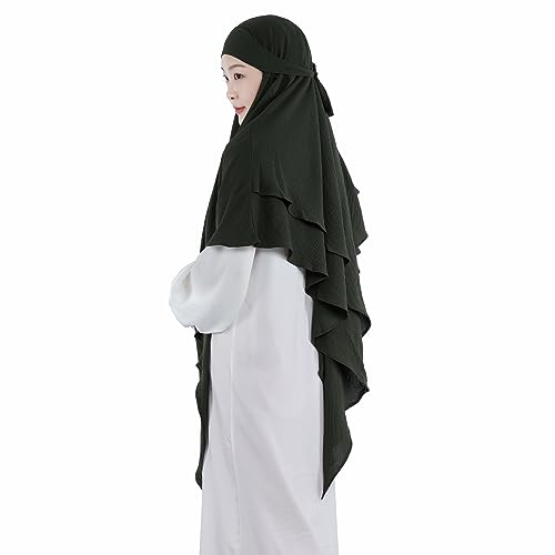 Khalat Muslim Prayer Hijab - 2 Layers Soft Breathable Islamic Dubai Women's Instant Long Hijab - color: Army Green