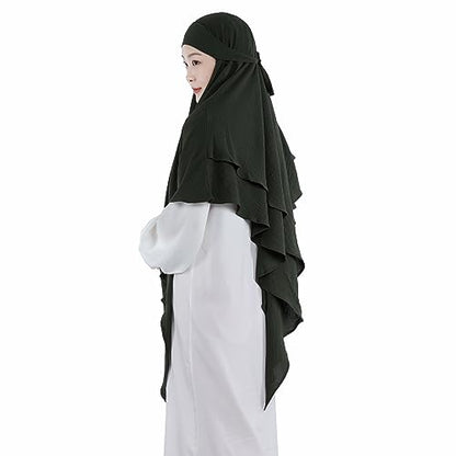 Khalat Muslim Prayer Hijab - 2 Layers Soft Breathable Islamic Dubai Women's Instant Long Hijab - color: Army Green