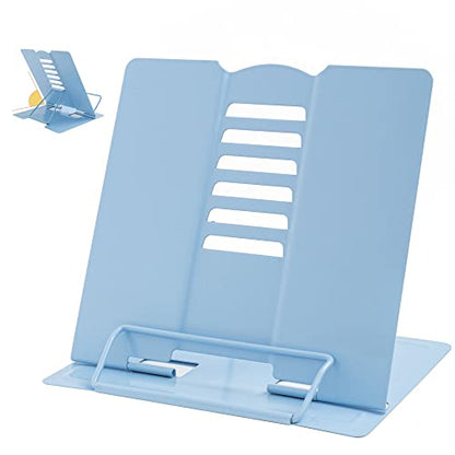 Metal Book Stand Adjustable Book Holder for Reading | Portable & Sturdy For Textbooks Cookbooks Sheet Music Papers Study - color: Full Blue