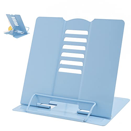 Metal Book Stand Adjustable Book Holder for Reading | Portable & Sturdy For Textbooks Cookbooks Sheet Music Papers Study - color: Full Blue