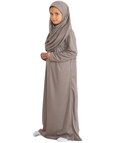 Prien Kids Prayer Dress Muslim Clothes for Girls Long Sleeve Abaya with Hijab Two Piece Maxi Islamic Set Scarf Kaftan Jilbab - color: Deep Mink