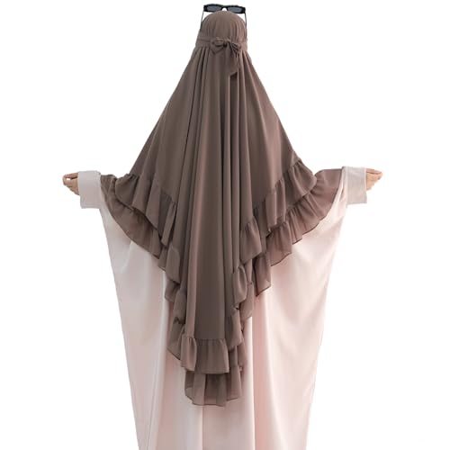 khalat Women's Hijab Chiffon Hijab for Women Muslim 2 Layers Ruffle Lightweight Large Hijab - color: Khaki