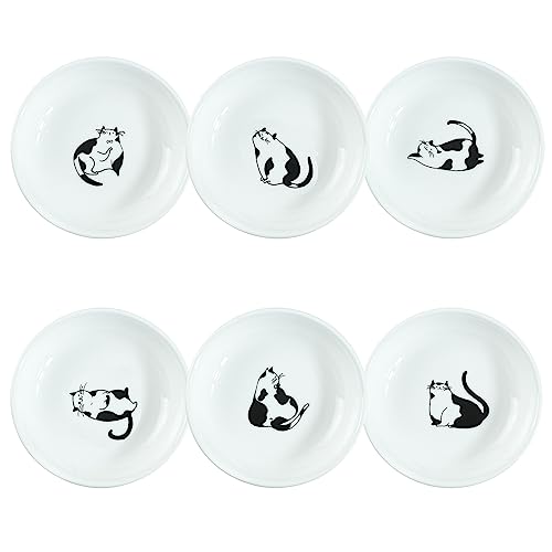 Super Cute Gentleman Cat Ceramic Sauce Dish/Seasoning Dish/Sushi Soy Dipping Bowl/Appetizer Plates/Serving Dish for Kitchen Home(Set of 6) - color: Cat-Gentleman