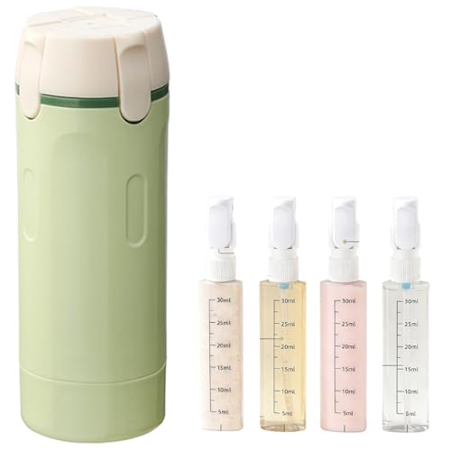 4-in-1 Detachable Travel Dispenser Bottles Set Foldable Pump Leak-Proof, Carry-On Compliant 30ml/1OZ Refillable Containers for Shampoo Lotion Body Wash with Protective Case - color: Green