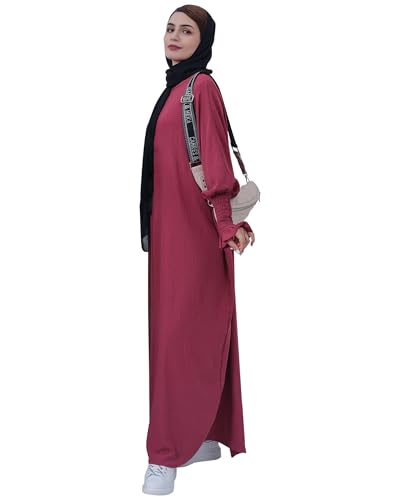 Muslim Prayer Abaya Islamic Women's Khimar Pure Color Hijab Dress Long Sleeve Dubai Kaftan - color: Darkred