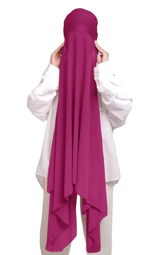 Lina & Lily Muslim Chiffon Instant Hijab Head Scarf with Matching Tie Back Jersey Undercap - color: Dark Pink