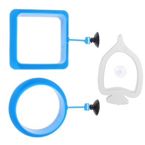 STOBAZA 3pcs Aquarium Fish Feeder Rings Floating Fish Food Dispenser Circles Reusable Blue Thickened Square Round Feeding Rings for Tanks and Betta Aquariums