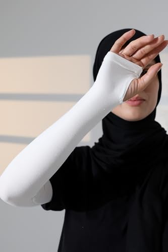 ihvan online, Hijab Sleeves for Women, Muslim Arm Sleeve for Prayer, Women's Soft Stretchy Modest Sleeves to Cover Arms - color: Beige-model 2