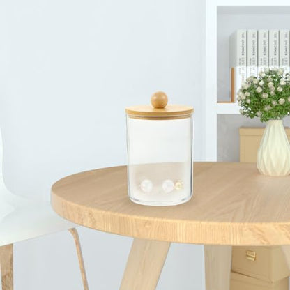 Luxshiny 2pcs Acrylic Makeup Storage Tank Bamboo Lid Tip Holder for Cotton Swabs Toothpicks