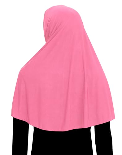 Women's Khimar Hijab Modest Muslim Cover Instant Elastane Elbow Length Easy Pull-on Islamic Headscarf - color: Pink