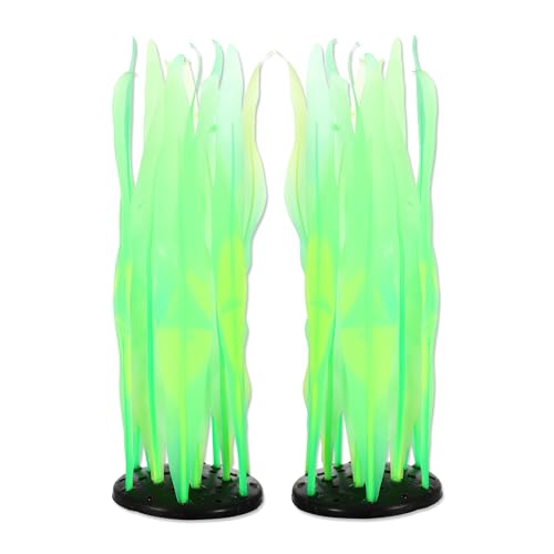 Aquarium Glowing Kelp Plant, Soft Silicone Glowing Decorations Green 2pcs - color: Green
