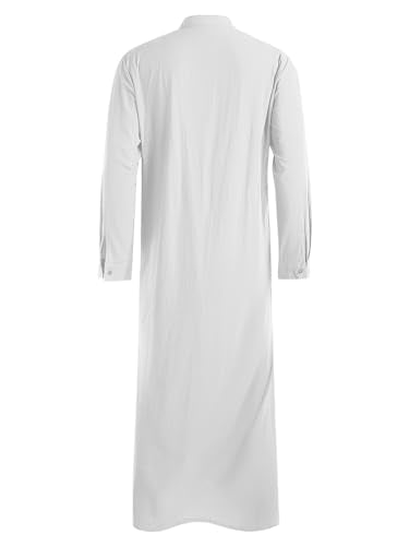 Jacansi Men's Muslim Buttoned Thobe Long Tunic, Oversized & Extra Long, Arabic Style with Pockets - color: White, size: X-Large