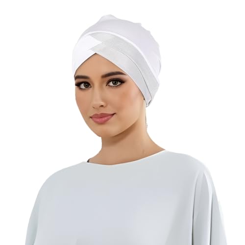 PURFUN 2 Pcs Muslim Inner Hijab Caps Women Girls Stretchy Breathable Full Cover Undercap Tube Bonnet Under Scarf Hats Beanie - color: White+deep Grey/2pcs
