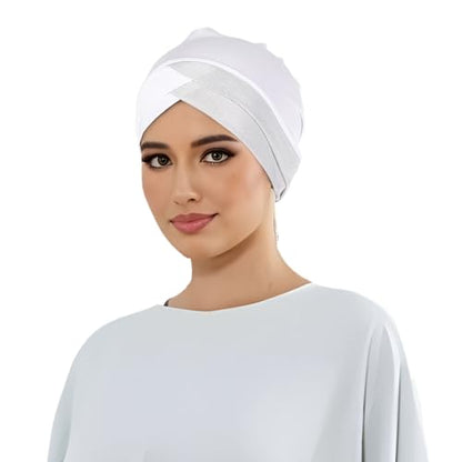 PURFUN 2 Pcs Muslim Inner Hijab Caps Women Girls Stretchy Breathable Full Cover Undercap Tube Bonnet Under Scarf Hats Beanie - color: White+deep Grey/2pcs