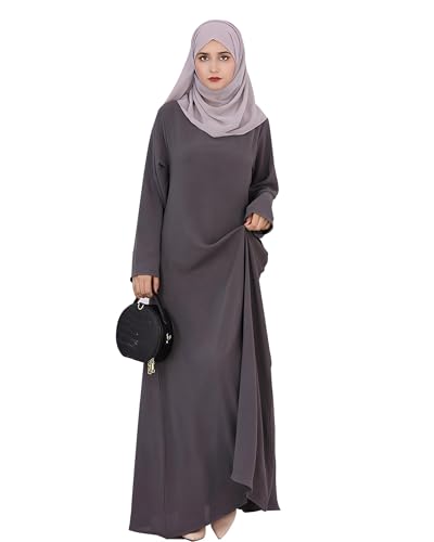 Solid Color Women Abaya Modest Muslim Prayer Robe Long Sleeve Dubai Maxi Dress Islamic Lightweight Dress - color: Dark Gray, size: Small