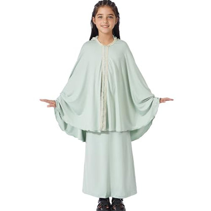 Lenmipot Kids Jilbab 2pcs Abaya Girls Muslim Prayer Dress Kids Eid Full Cover Abaya Dress Set Islamic Prayer Jilbab for Girl - color: Mint Greena, size: 9-10 Years