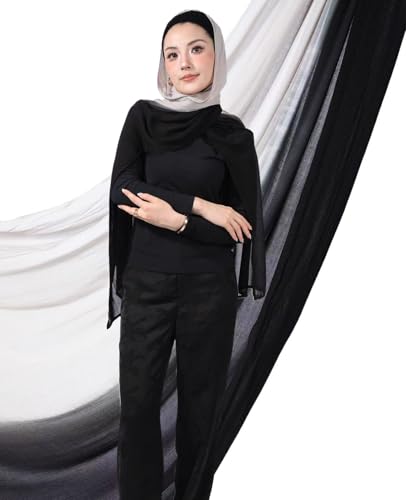 Special Ombre Modal Cotton Hijab Scarf for Women, Graceful Gradient Muslim Head Scarfs - color: Ombre Black