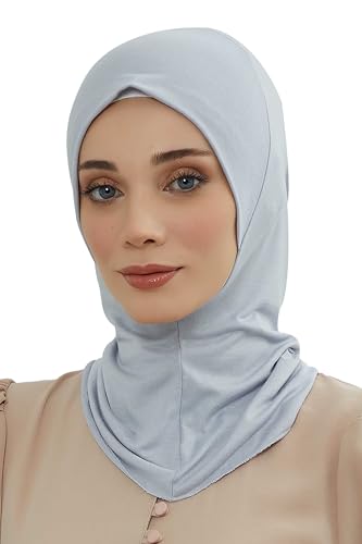 Aisha's Design Instant Turban 95% Cotton Head Scarf Headwear Combed Cotton Ninja Cap, Slip on Jersey Hijab - color: Light Grey