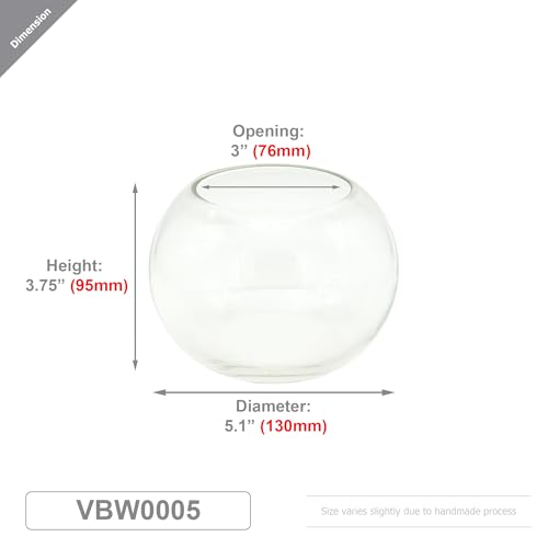 WGV Bowl Glass Vase, Diameter 5.1", Height 3.75", Open Width 3", (Multiple Sizes Choices) Clear Bubble Planter Terrarium Fish Bowl for Wedding Event Home Decor, 24 Pieces (VBW0005) - size: 5"Dx3.75"H 1 Case