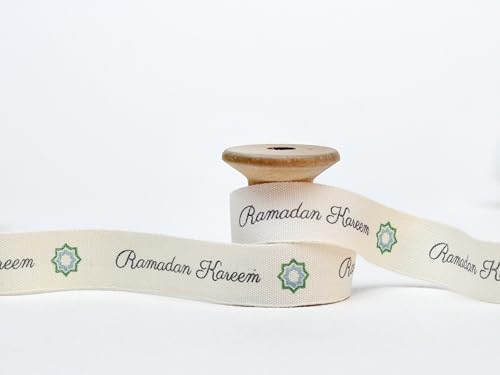 Ramadan Kareem Ribbon - 5/8” (15 mm), 10 Yards (9 m) Cotton Tape for Islamic Gifts, Ramadan Table Decor, Eid Favor Packaging, Iftar Gifts