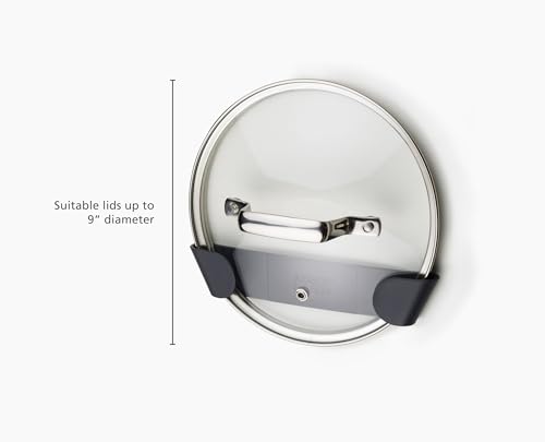 Joseph Joseph Cupboard Store - Set of 4 Pot and Pan Lid Holders Self Adhesive Wall Mount Storage Organizer, Suitable for Lids Up to 9 in , 3M VHB Tape Included, Gray