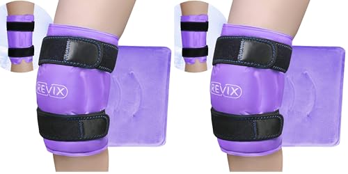 REVIX XL Knee Ice Wrap Around Entire Knee, Gel Ice Pack for Muscle Ache, Cold Pack to Reduce Discomfort and Promote Flexibility, Soft Plush Linings, Purple (Pack of 2) - size: XL (Pack of 2), style: Purple-XL
