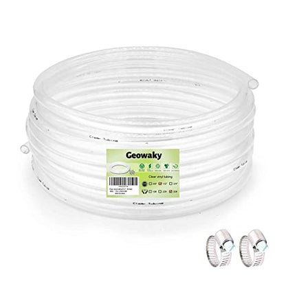 Clear Vinyl Tubing - 1/2" ID 5/8" OD, 50 Ft, 60PSI, Flexible Plastic, BPA Free, Reinforced, With 2 Screw Clamps - size: 1/2'', style: 50 feet