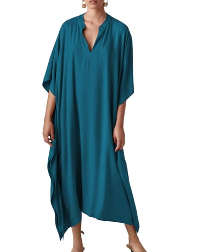 Bsubseach Women Kaftan Dresses Caftan Maxi Dress Swimsuit Cover Up Moomoo - color: B-peacock Blue