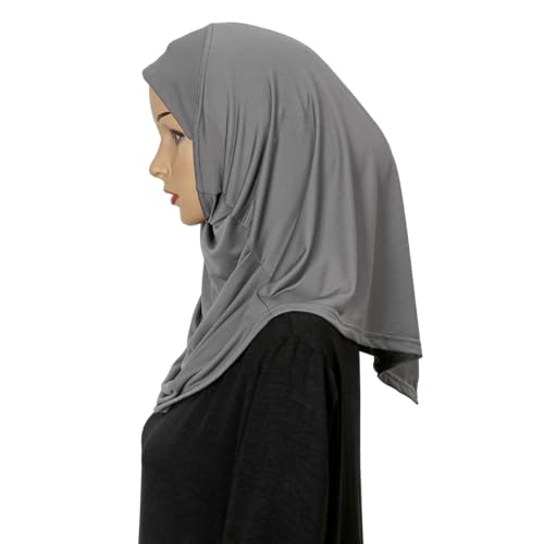 LMVERNA Ready To Wear Hijab for Women Muslim Instant Turban Soft Scarf for Prayer Long Hijabs - color: Grey