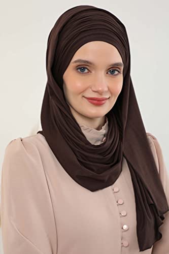 Aisha's Design Instant Hijab Scarves for Women, 95% Cotton Pretied Bonnet Turban Easy to Wear Cotton Headscarf - color: Brown