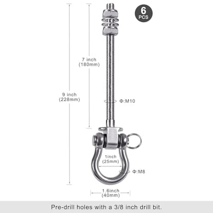 SELEWARE Heavy Duty Bearing Swing Hangers, 6 Pack Stainless Steel Swing Hooks for Wood and Steel Beam, Swing Hardware for Hammock, Yoga Swing, Porch Swing, Heavy Bag, 7" x M2/5", 1500LB Capacity - color: 6 Pack Bearing Hangers (7" X M2/5" Threaded Rod)