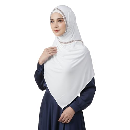 Women Elegant Long Scarf Muslim Islamic Ramadan Eid Hijab Prayer Scarf Silk Jersey Turban Headwrap Lightweight Shawl - color: A-white