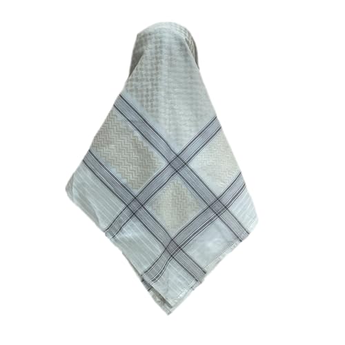 PURFUN Men's Large Arab Shemagh Headscarf Muslim Headcover Shawl Keffiyeh Arabic Scarf - color: Light Brown&white/Cotton