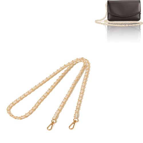 2 Pcs Purse Chain Strap, 47" Gold Chain with Leather, Crossbody Bag Replacement Straps,Handbag Chain for Shoulder Bags - color: White